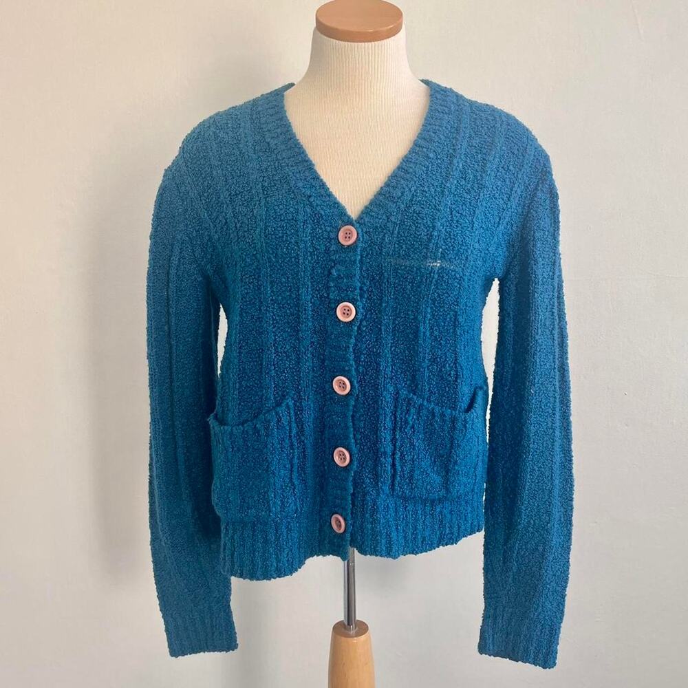 Cozy vintage teal boucle cardigan